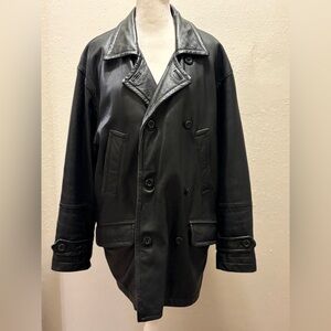 Wilsons Vintage Leather Black Pea Coat